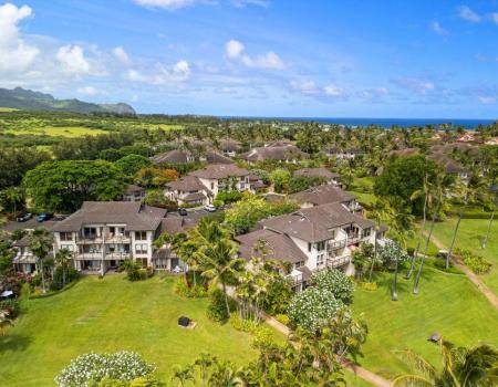 Aerial view of buildings in the Poipu Kai resort