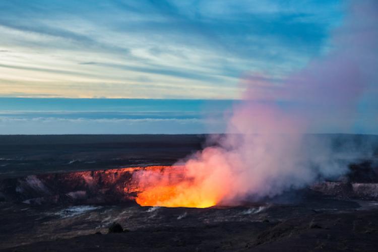 Fire and steam erupting from Kilauea Crater (Pu'u O'o crater), Hawaii Volcanoes National Park, Big Island of Hawaii