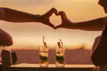 A symbol of love on Valentine Day on a beach wedding trip.