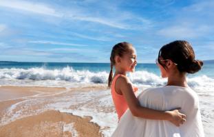 Mom and Daughter at a Maui Beach