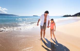 Maui Beach Father daughter walking