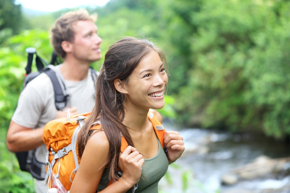 Happy hiker couple on Hawaii.