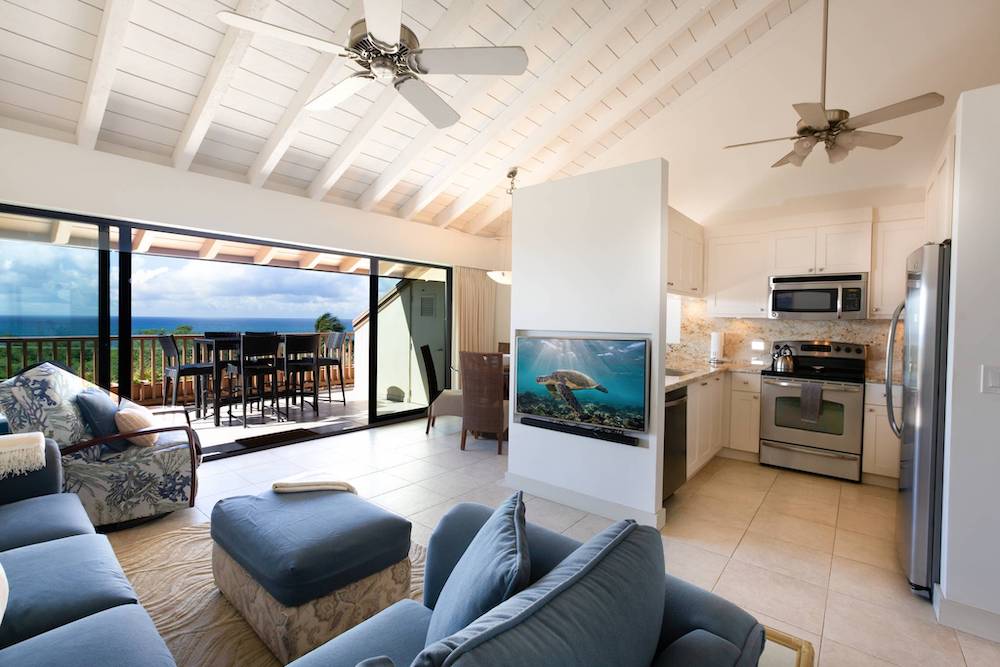 living room of vacation rental in maui