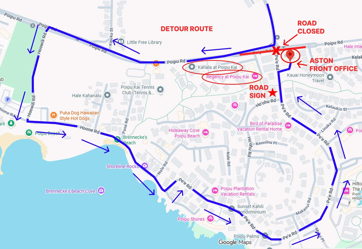 Poipu Kai Detour Map