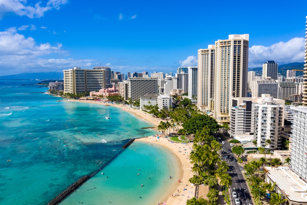 Waikiki Beach and Skyline Looking West.